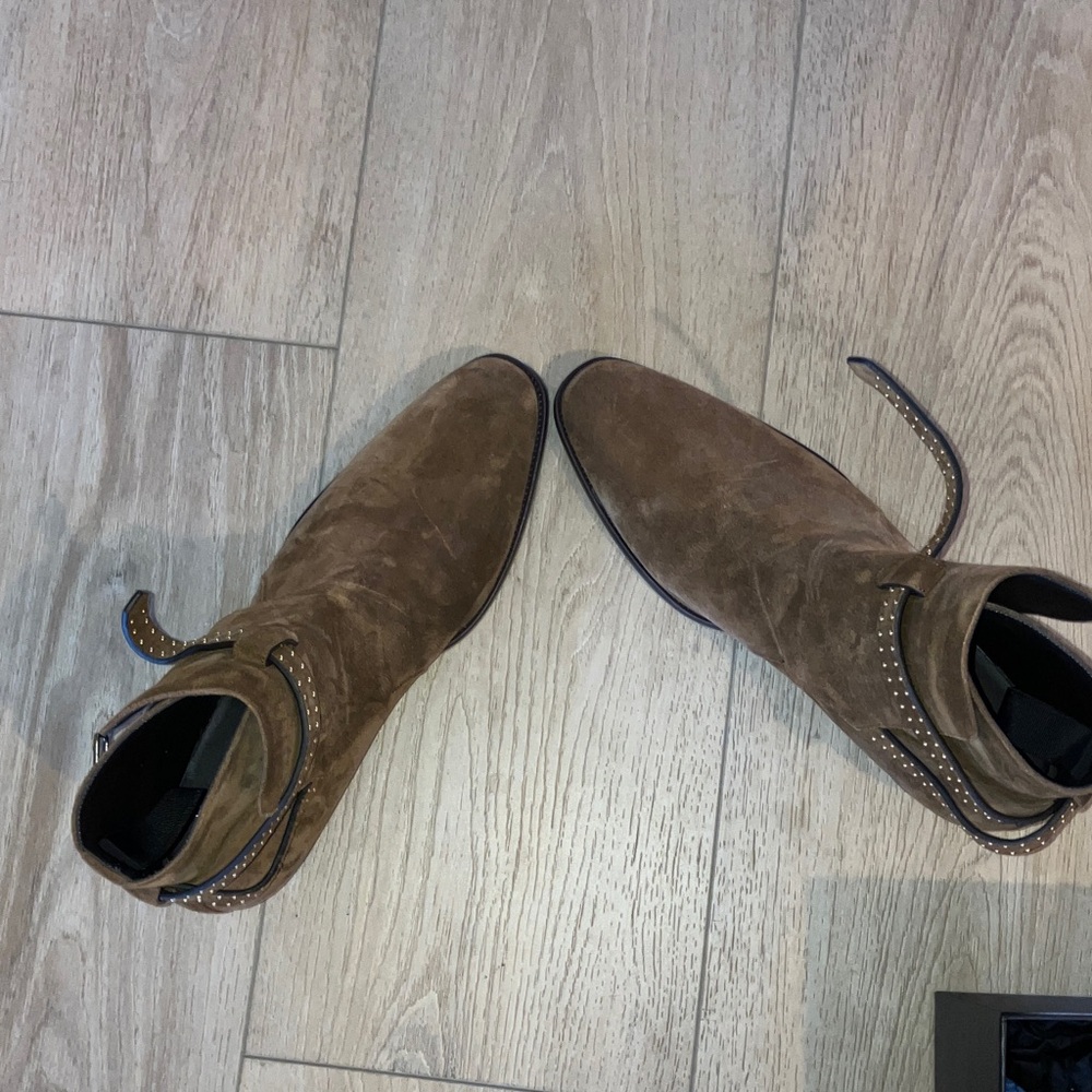Saint Laurent Tan Suede Studded Boots - Picture 6 of 7